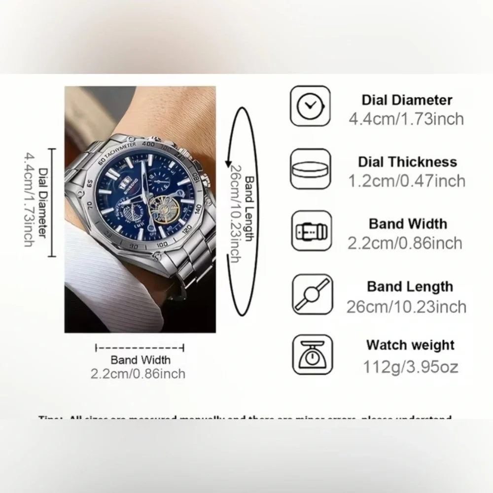 Binbond Bestwin Blue Dial Chronograph Silver Stainless Steel Quartz Watch